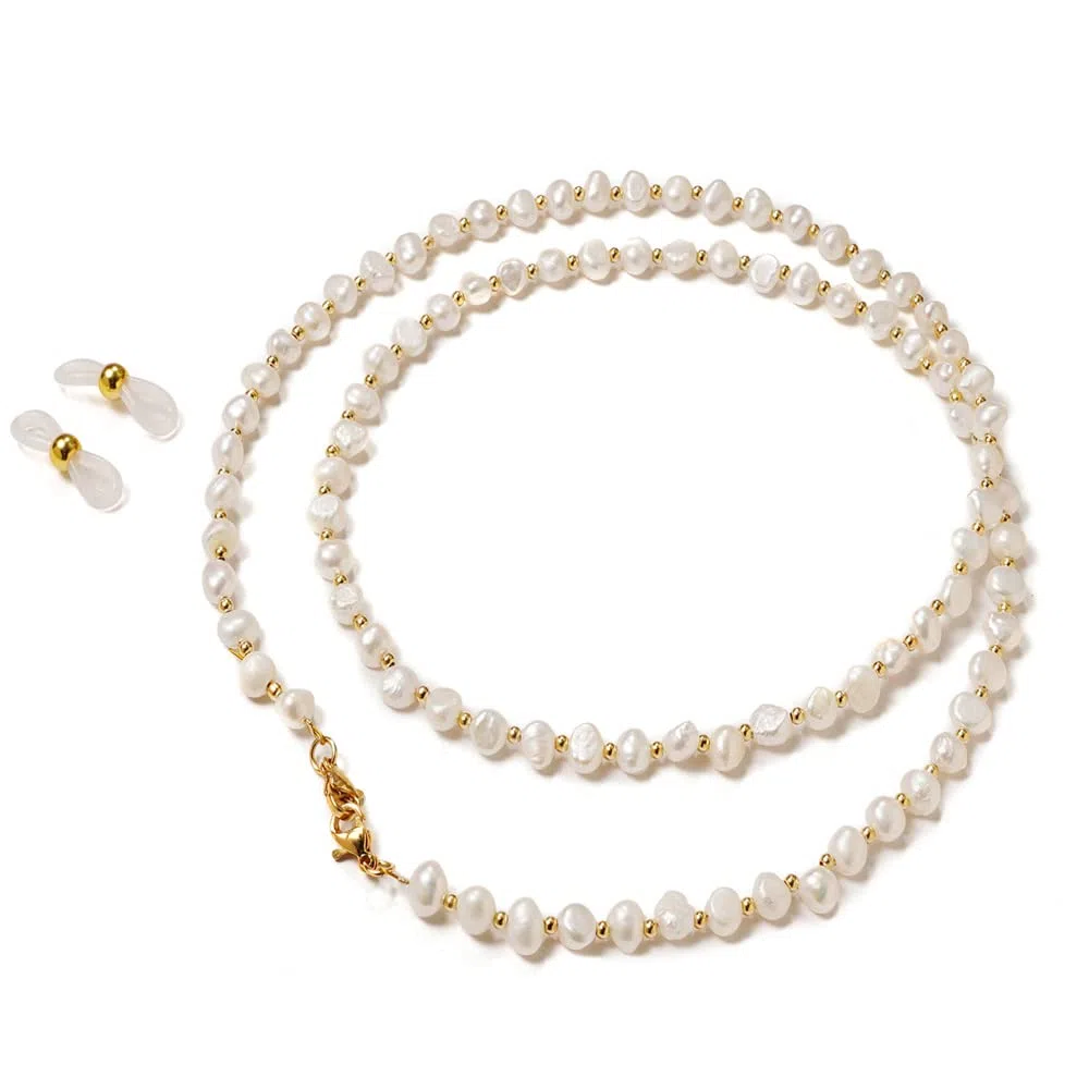 DNLKWGO Cadena de gafas de perlas con estilo para máscara de estilo barroco, sujeta gafas, correa cuello para mujeres, Blanco, Talla única