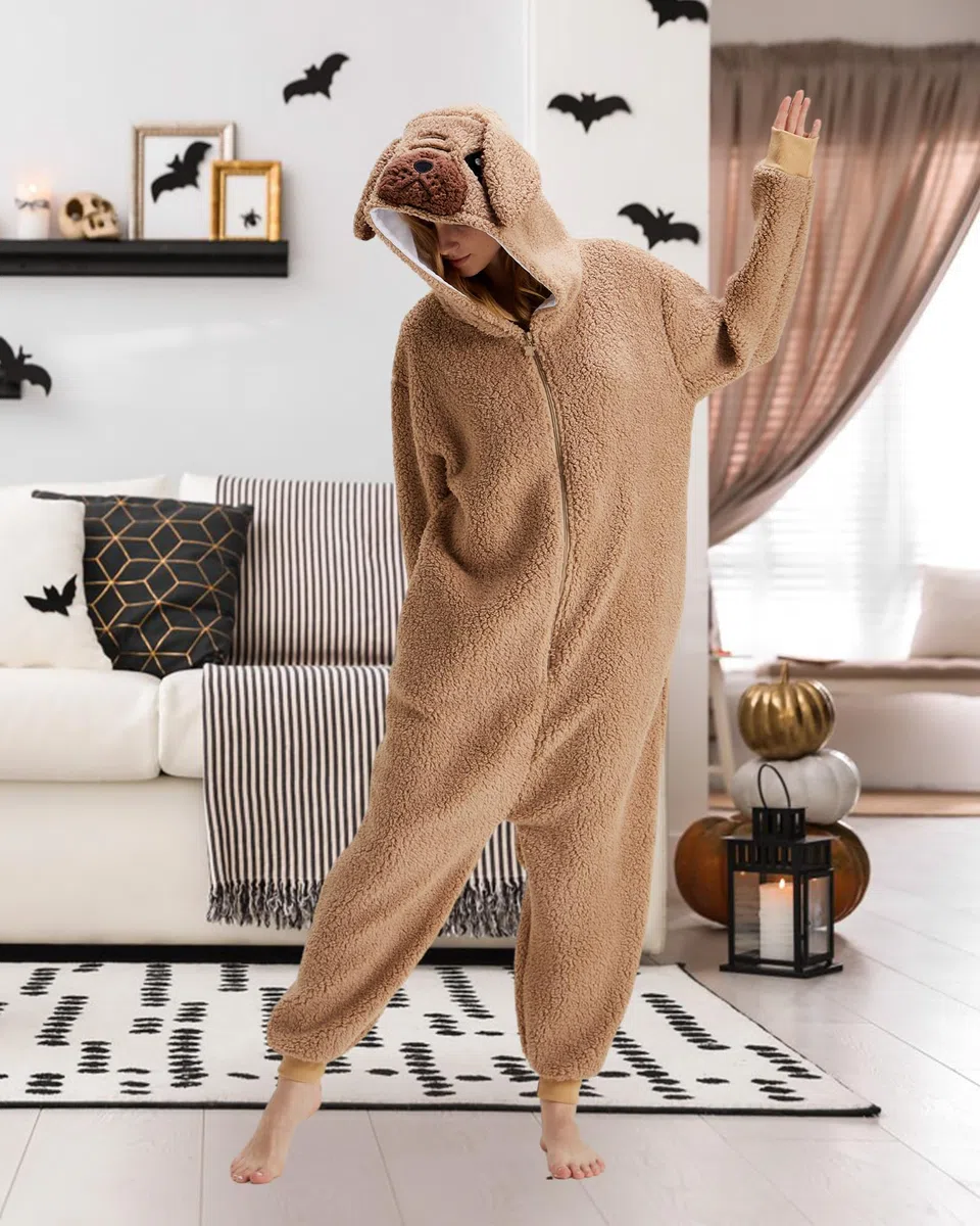 Pijama unisex de carlino para adultos, pijama de animal de una pieza, ropa de dormir cómoda, ropa para el hogar, disfraz de Halloween y cosplay