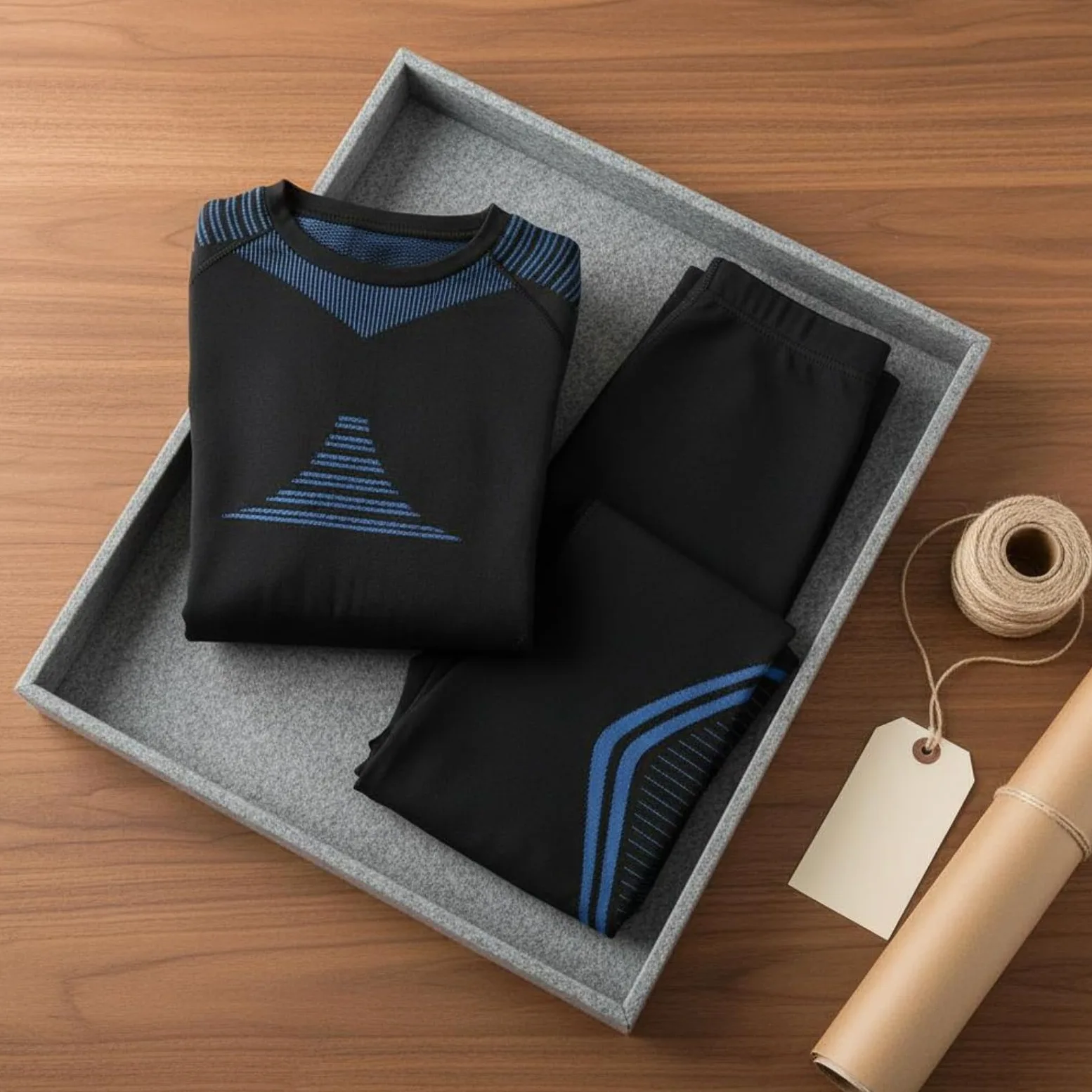 Conjunto Térmico de Manga Larga Secado Rápido Camiseta y Pantalón Térmicos Costuras Planas Malla Térmica para Hombres, Mujeres, Esquí, Azul, Negro Y Azul, XL