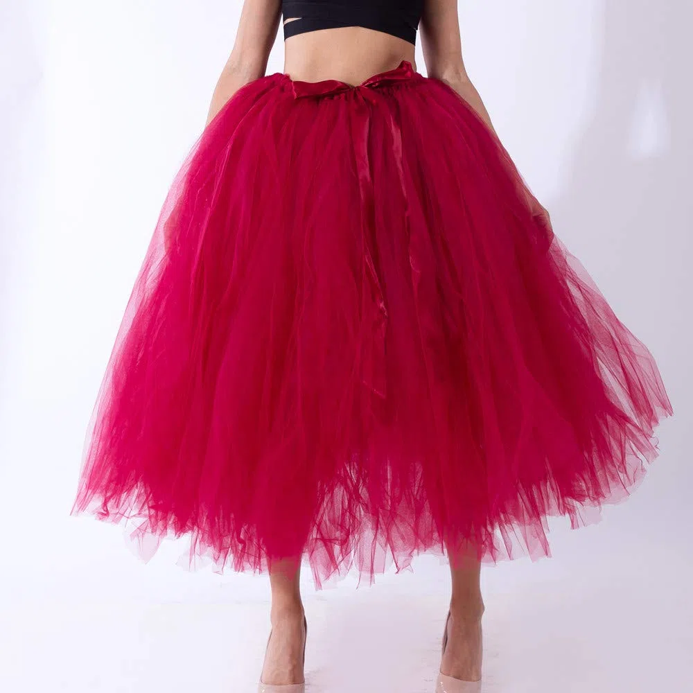 Falda midi de tul para mujer, falda larga de tul, elegantes faldas de fiesta de graduación, falda tutú cómoda con capas, falda de capas de color sólido para carnaval, graduación, moda para dama de