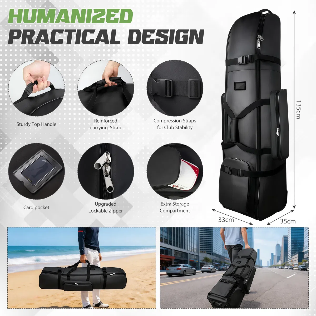 Bolsa de Viaje de Golf con Ruedas Tela Oxford 900D | Gruesa Impermeable Funda de Transporte para Palos de Golf con Bolsa de Limpieza para Pelotas Bolsa de Viaje