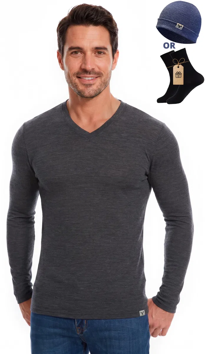 MERINNOVATION Camiseta térmica de lana merino para hombre, 100 % lana merino, manga larga