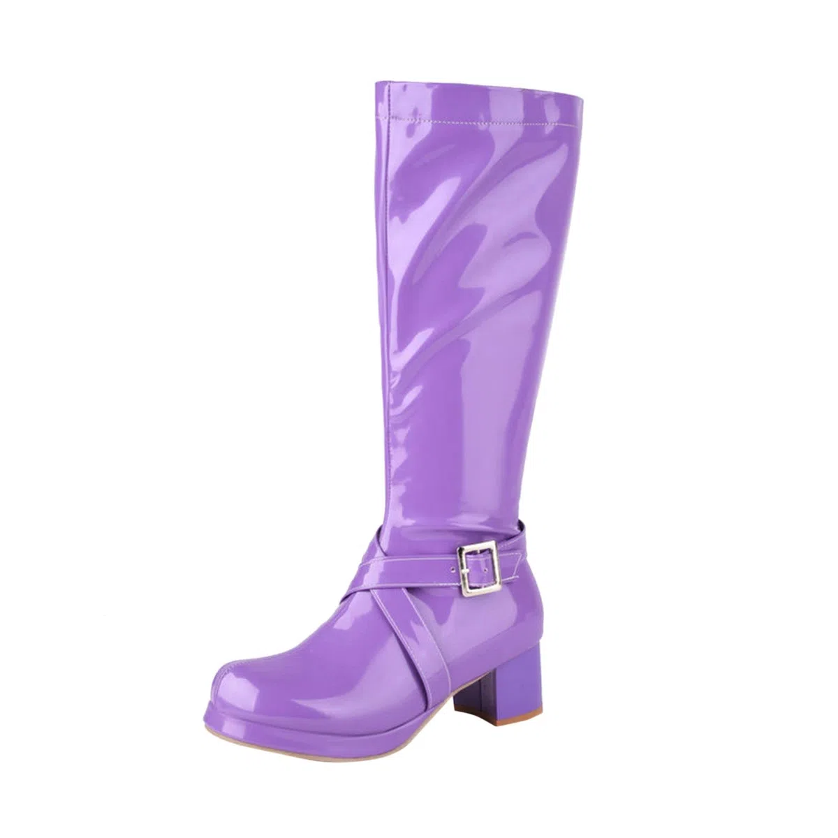 Botas de pantorrilla media para mujer e invierno Hebilla de color sólido de moda Cremallera lateral Cómodo tacón grueso Zapatos de tacón cuadrado Zapatillas de deporte para mujer, morado, 39 EU