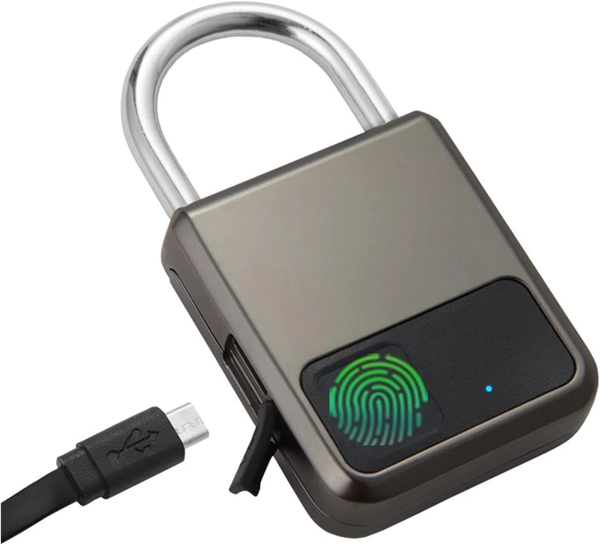 Candado inteligente con huella dactilar, Candado de huella digital sin llave carga USB bicicleta gimnasio equipaje puerta principal Multicolor(Gray)