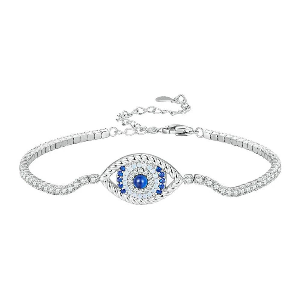 Pulsera de cadena de tenis de moissanita de oro de 14 quilates para mujer, estilo turco, pulsera redonda de ojo de diablo con cadena ajustable, pulsera de la suerte, regalo de joyería para