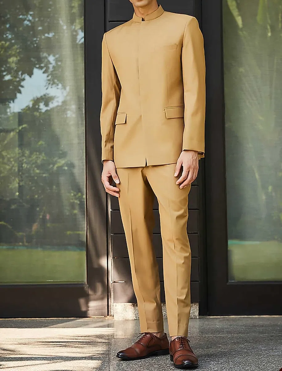Ulnomio Hombres Stand Cuello Traje Casual Diario de Trabajo Chaqueta Pantalones 2-Pieza Set