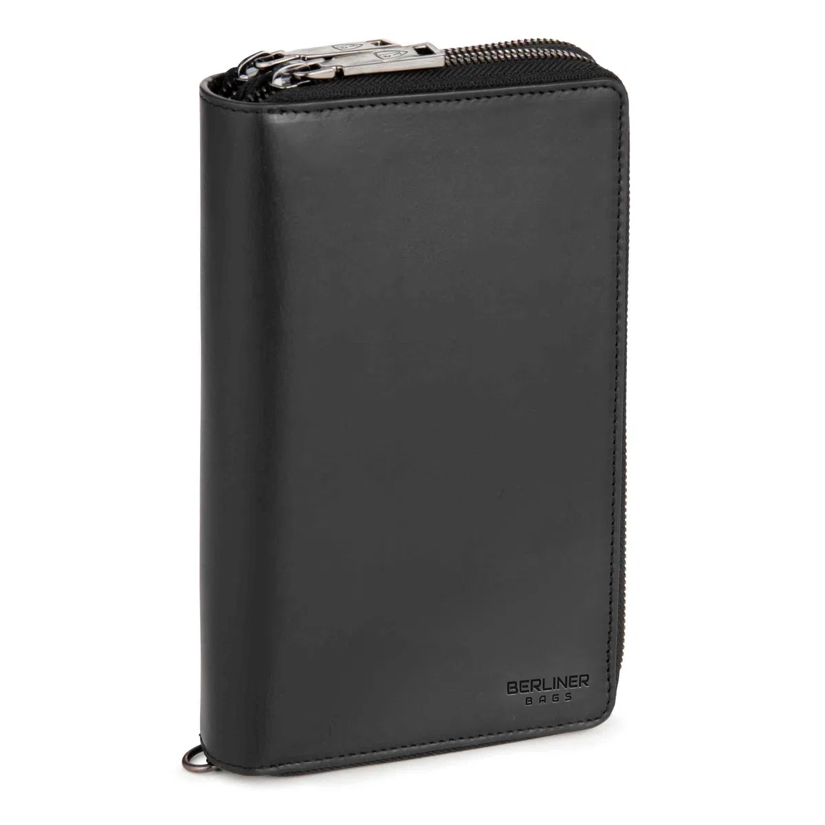 Berliner Bags Dallas Cartera XL Organizador de Viaje de Cuero Hombre RFID | Negro Billetera De Piel Auténtica 26 Tarjetas Monedero Con Cremallera Correa Muñeca Bucle Bolígrafo Protección Nfc Elegante