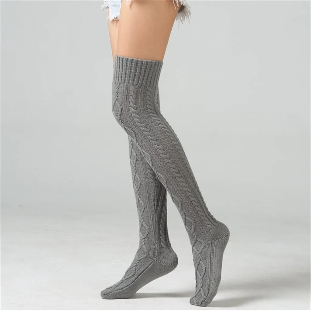 Pares Mujeres Invierno Tejido sobre La Rodilla Bota Larga Cálido Muslo Medias Altas Pantimedias Calentadores De Piernas (Color : A, Size : 75CM) (A 75CM)