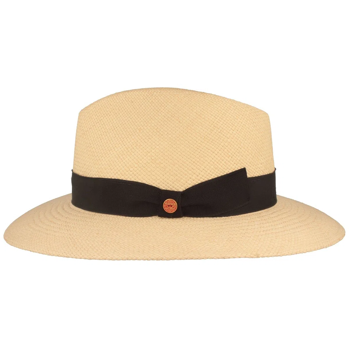 Mayser Original Panamá Sombrero de Paja de Ecuador, Sombrero de Verano Trenzado a Mano, protección UV 60 bwz. 80, Impermeable, antiroturas, Sombrero, Naturaleza - Correa Negra, 58