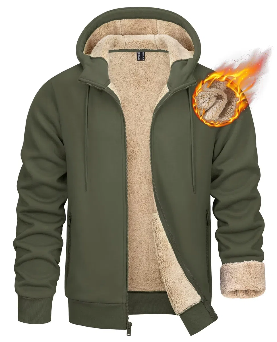 KEFITEVD Hombres Invierno Capucha Chaquetas Cremallera Capucha Sudadera Casuales Prueba Viento Capucha Sudaderas con Bolsillos