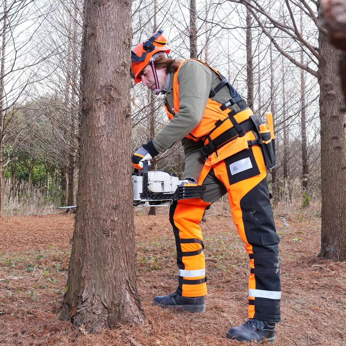 Pantalones de motosierra de 8 capas para motosierra UL Clase A, estilo delantal, naranja, L