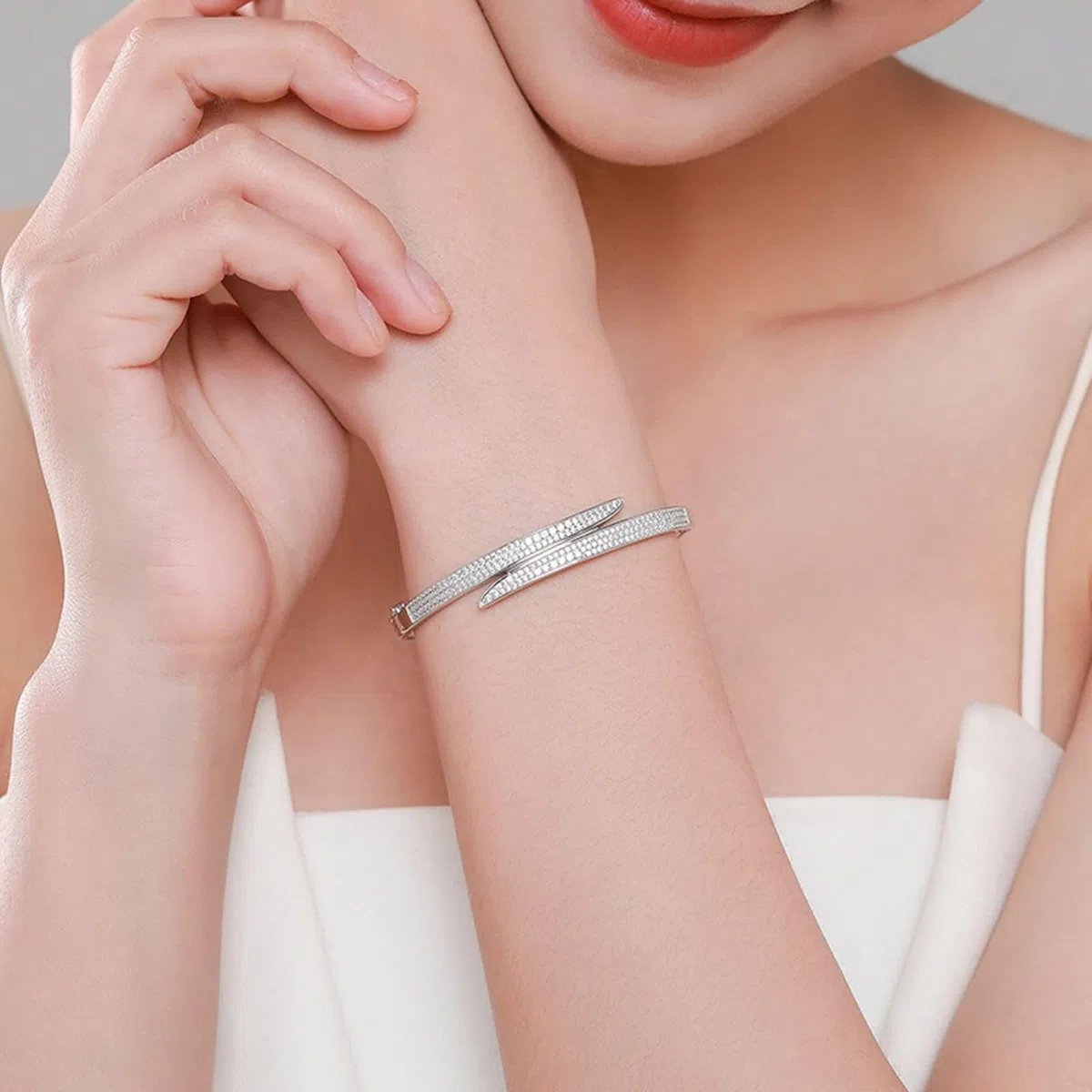Pulsera de Oro Blanco Mujer 9 K / 14 K / 18 K, Redondo con Diamante Creado, Cadena Extensible 16 CM + 5 CM, Pulsera Ajustable Mujer Plata