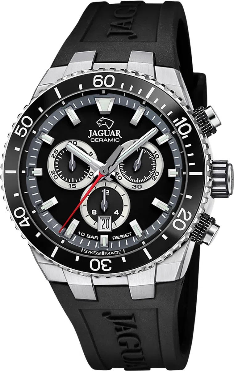 JAGUAR Swiss Made Reloj Hombre Cronógrafo de Caucho Negro
