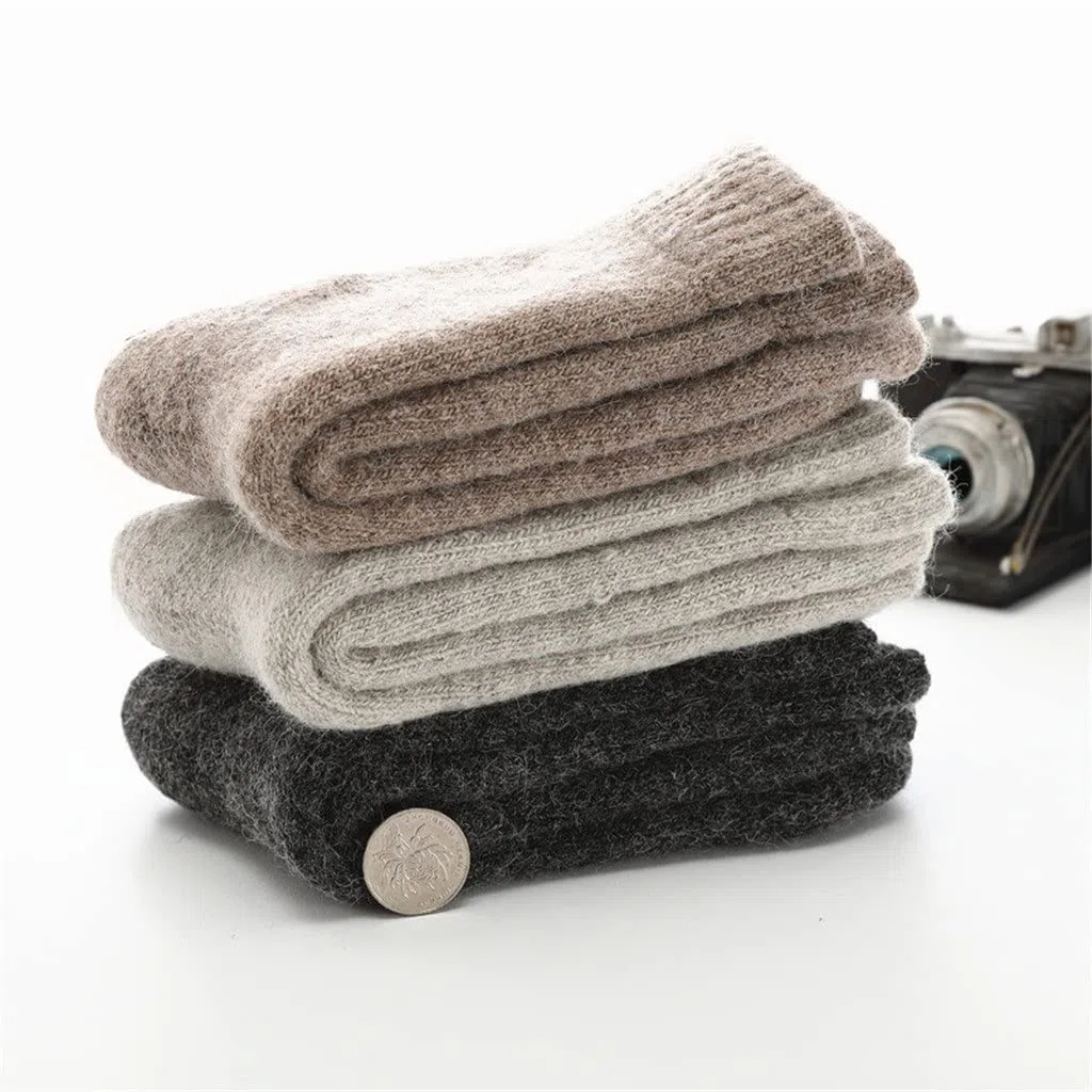 Chtom 5 Pares de Calcetines de Invierno Hombres súper Gruesos termosocks sólidos de Lana Calcetines de Conejo contra Nieve frío calcetín Caliente (Color: 5 Pares Tamaño: 7.5-11 Pulgadas)