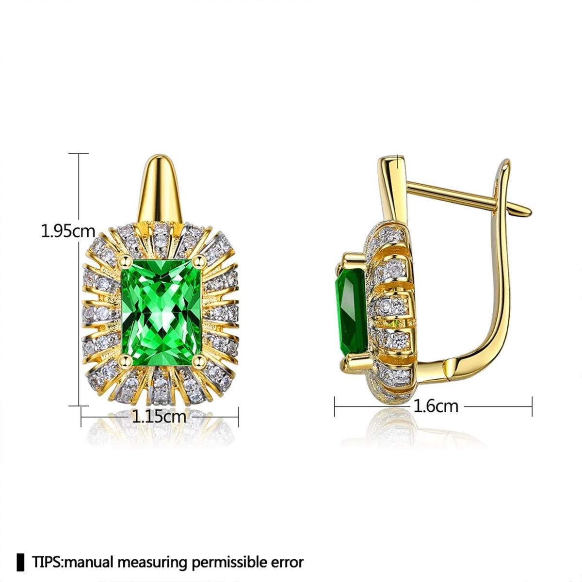 AMDXD Pendientes de oro amarillo 14 K 585, joyas de oro auténtico, clásicos pendientes de aro con talla baguette tsavorita, oro Au585, pendientes pequeños