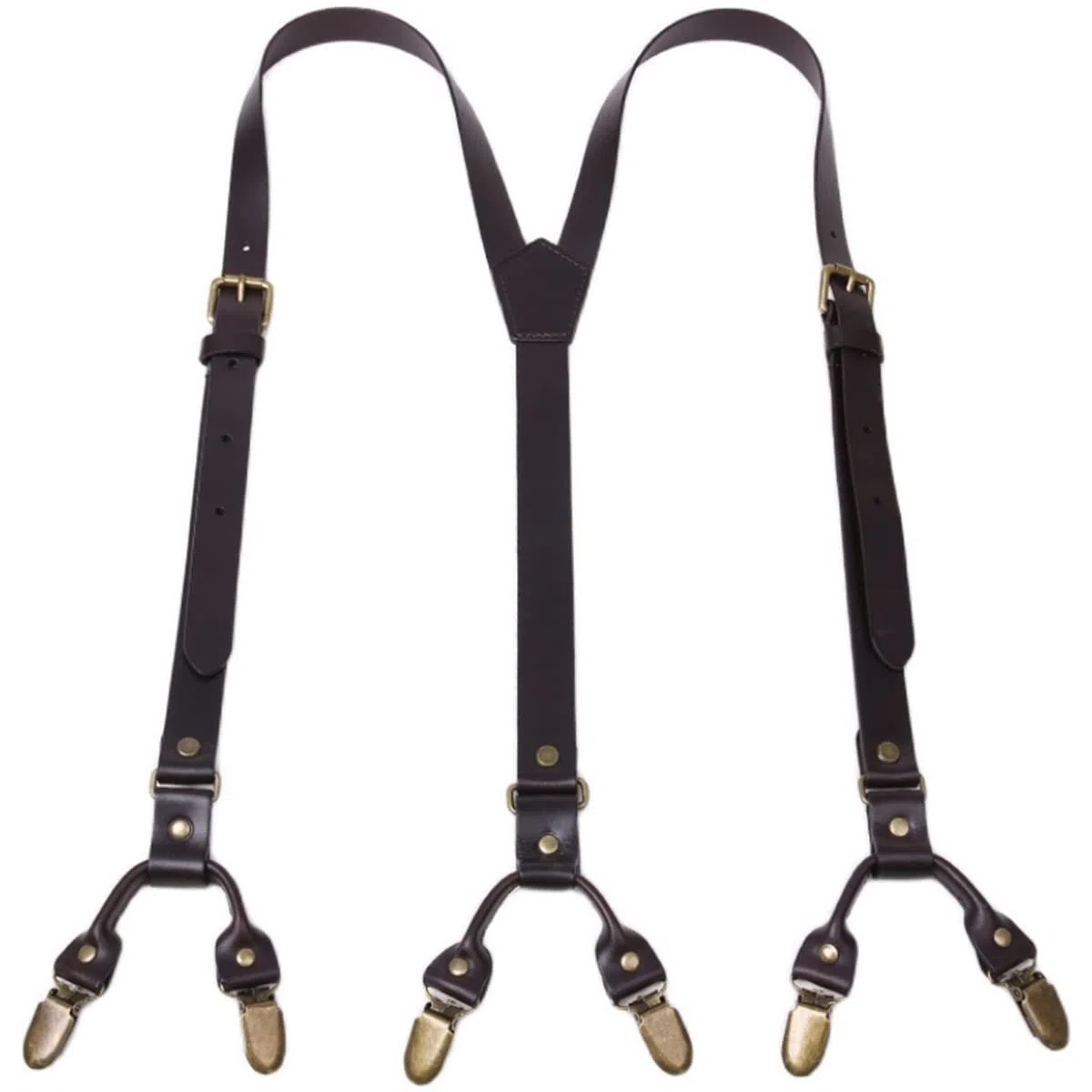 Tirantes para Hombre, Tirantes de Cuero Resistentes en Forma Y Menu2019 (6 Clips metálicos, Correas Ajustables)(Deep Brown)