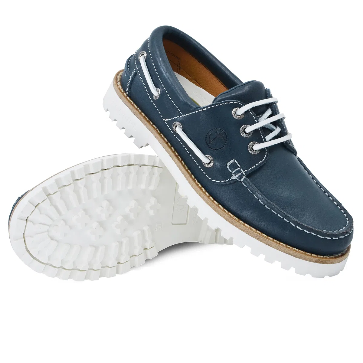 Seajure Zapatos Náuticos de Mujer Sibang Cuero Azul Marino y Blanco