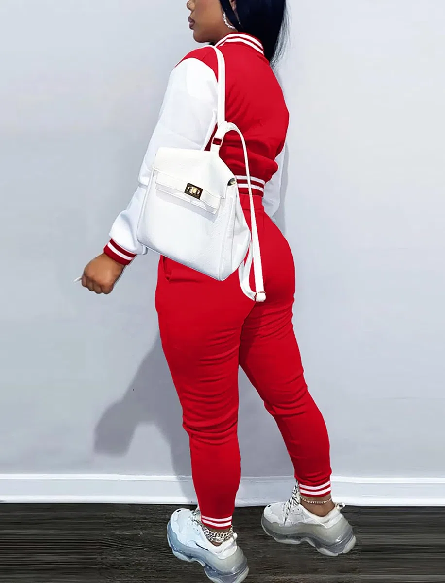 Fooullaide Conjunto deportivo de 2 piezas para mujer, chaqueta universitaria, sudadera corta con botones, chaquetas y pantalones