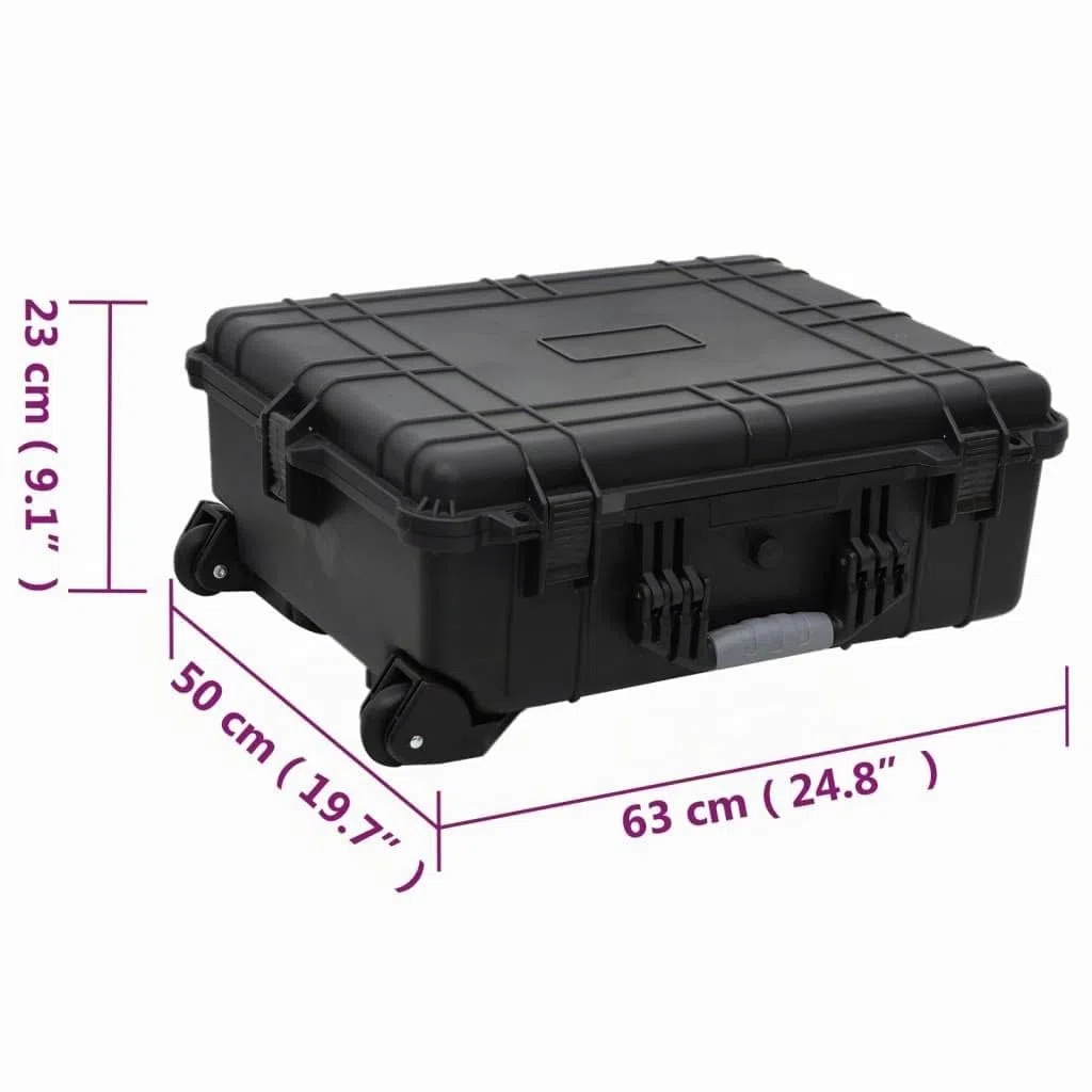 vidaXL Maletín de Vuelo, Estuche con Asa Ruedas, Maleta de Seguridad para Viaje, Maletín de Protección con Espuma, PP Negro 63x50x23 cm