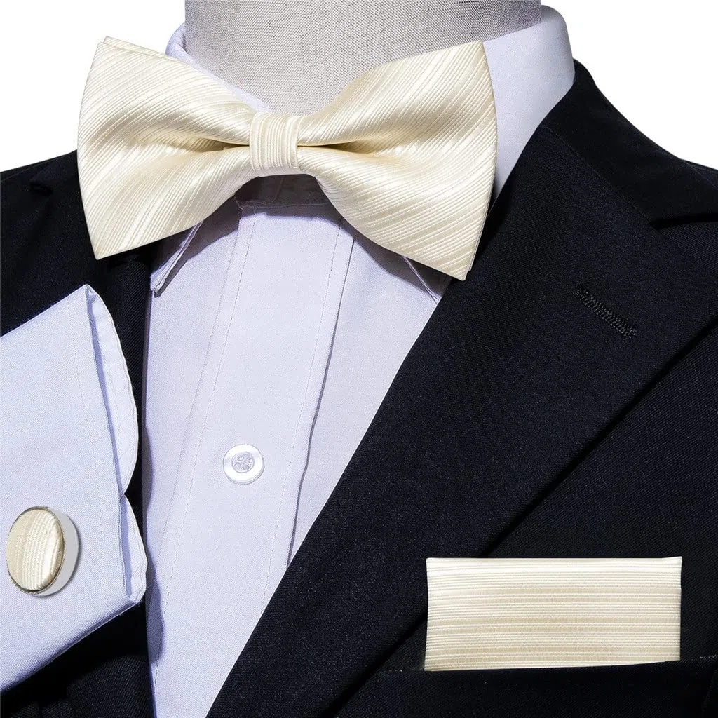 Corbata sólida para Hombre, Juego de Gemelos y pañuelo con Pajarita, Corbata de Mariposa extraíble, Traje de Negocios para Fiesta de Boda