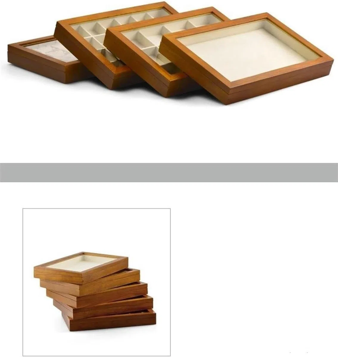 Caja organizadora de Joyas de Madera para Anillos, Cajas Grandes con Tapa Transparente, Almacenamiento apilable de Madera Maciza para Joyas~/ (Gris Oscuro DA)