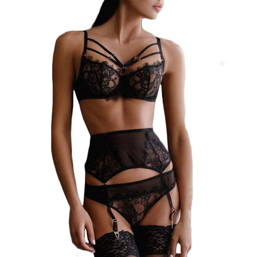 Sexy para Mujer Lingerie Body De Encaje y MeshSujetador de Encaje Sexy para Mujer Ropa de Dormir Vendaje Lencería Negra Ropa Interior de Liga Sujetador de Mujer Sexy Lencería Sexy