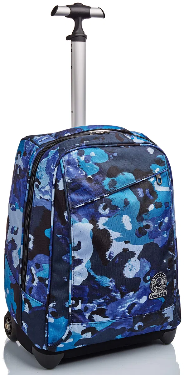 Invicta Mochila con Ruedas CAMO SHADE, Azul Camuflaje - Mochila 2 en 1, Mochila Escolar con Carro, Crossover System - Bolso Escolar Niños, Niñas y Adolescentes, Unisex - Maxi Capacidad