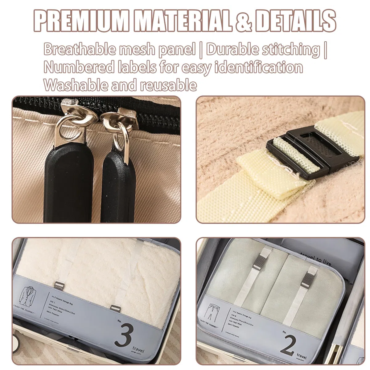 Juego de 7 cubos para maleta, organizadores de equipaje ligeros, accesorios de viaje, organizadores de maleta de compresión y cubos de viaje, para viajes, bolsas de equipaje para ropa