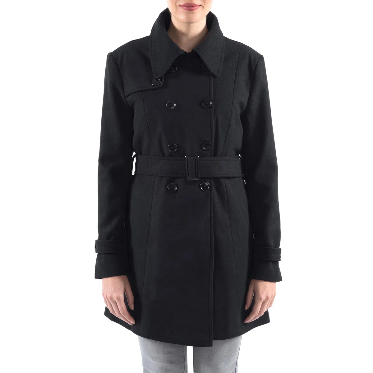 alpine swiss Gabardina Keira de lana con doble botonadura y cinturón para mujer