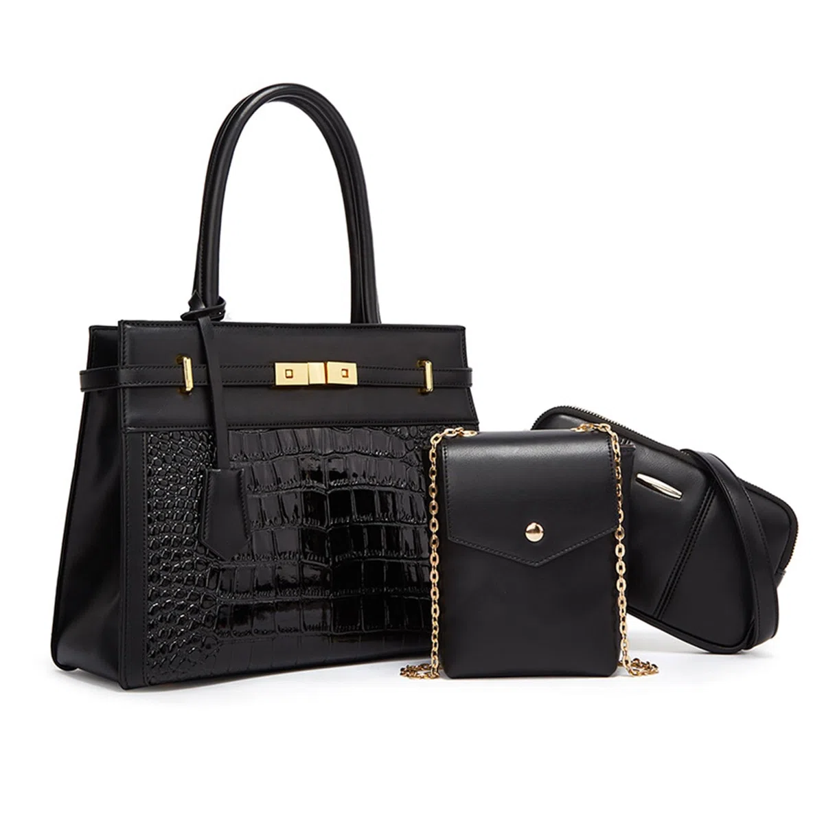 NICOLE & DORIS Bolsos Grande Mujer Bolso de Mano Cocodrilo Bolso Mujer 3 Piezas Bolso Bandolera Bolsos Shopper Totes Bolso de Hombro para Viajes Compras Trabajo Negro
