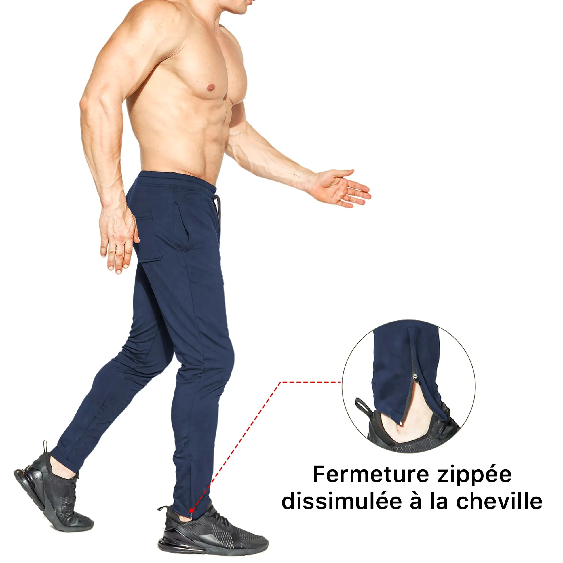 BROKIG Pantalones de correr con cremallera para hombre, pantalones deportivos delgados, con bolsillos, pantalones de algodón, fitness para hombres