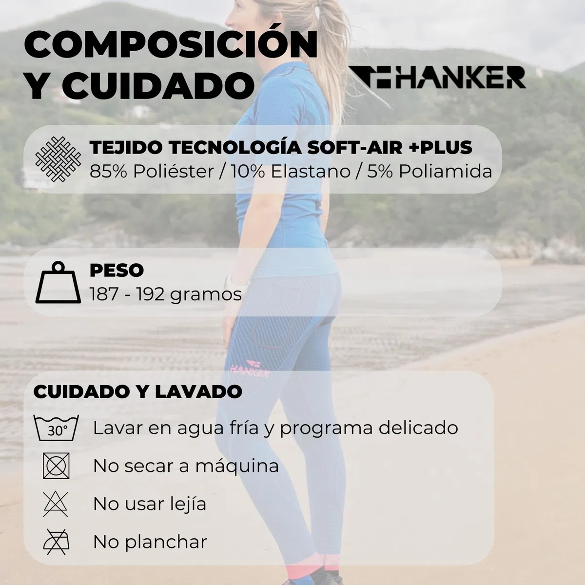 HANKER Mallas largas de compresión Unisex con Bolsillos para Running y Gym | 85% poliéster Soft Air Plus, 10% elastano, 5% poliamida, bolsillos, ajuste compresivo, para gym y trail