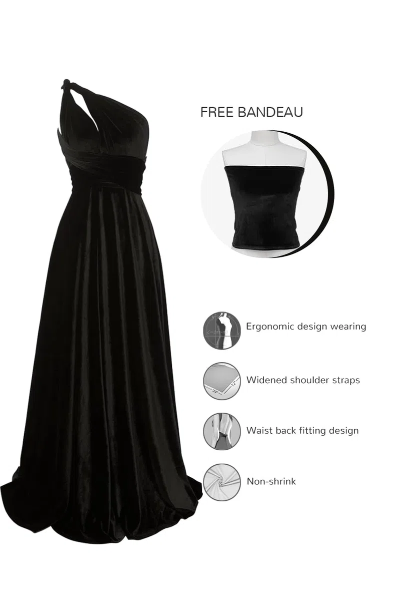Vestido infinito de terciopelo con bandeau, vestidos convertibles para dama de honor, vestido largo cruzado de terciopelo de talla grande, vestido formal multidirección
