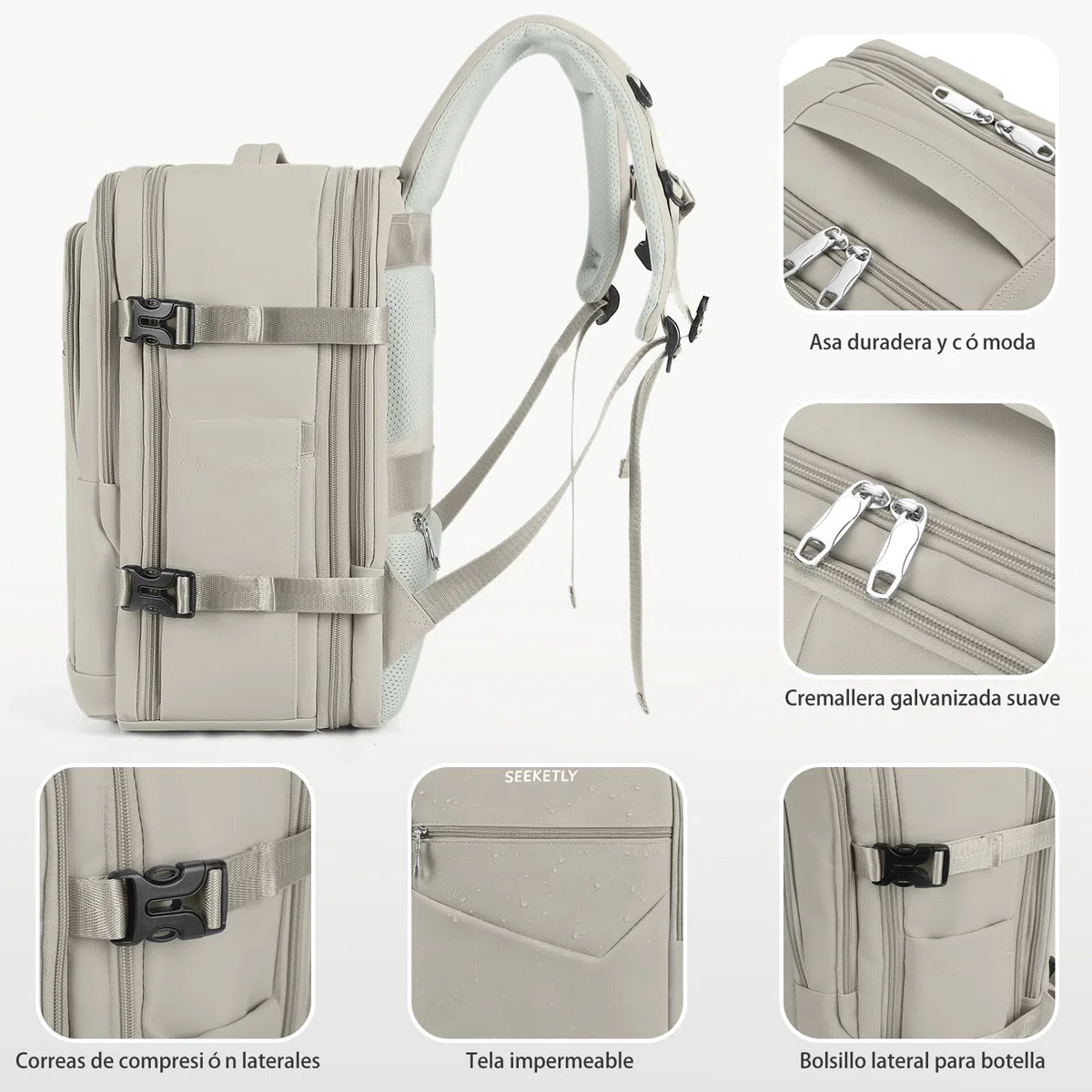 Mochila 40x30x20 Expandible 40x30x25 para Ryanair,Vueling, Wizz Air, Mochila Viaje Cabina Avión Mujer y Hombre, Equipaje de Mano con Compartimento Portátil 15.6", Mochila Antirrobo