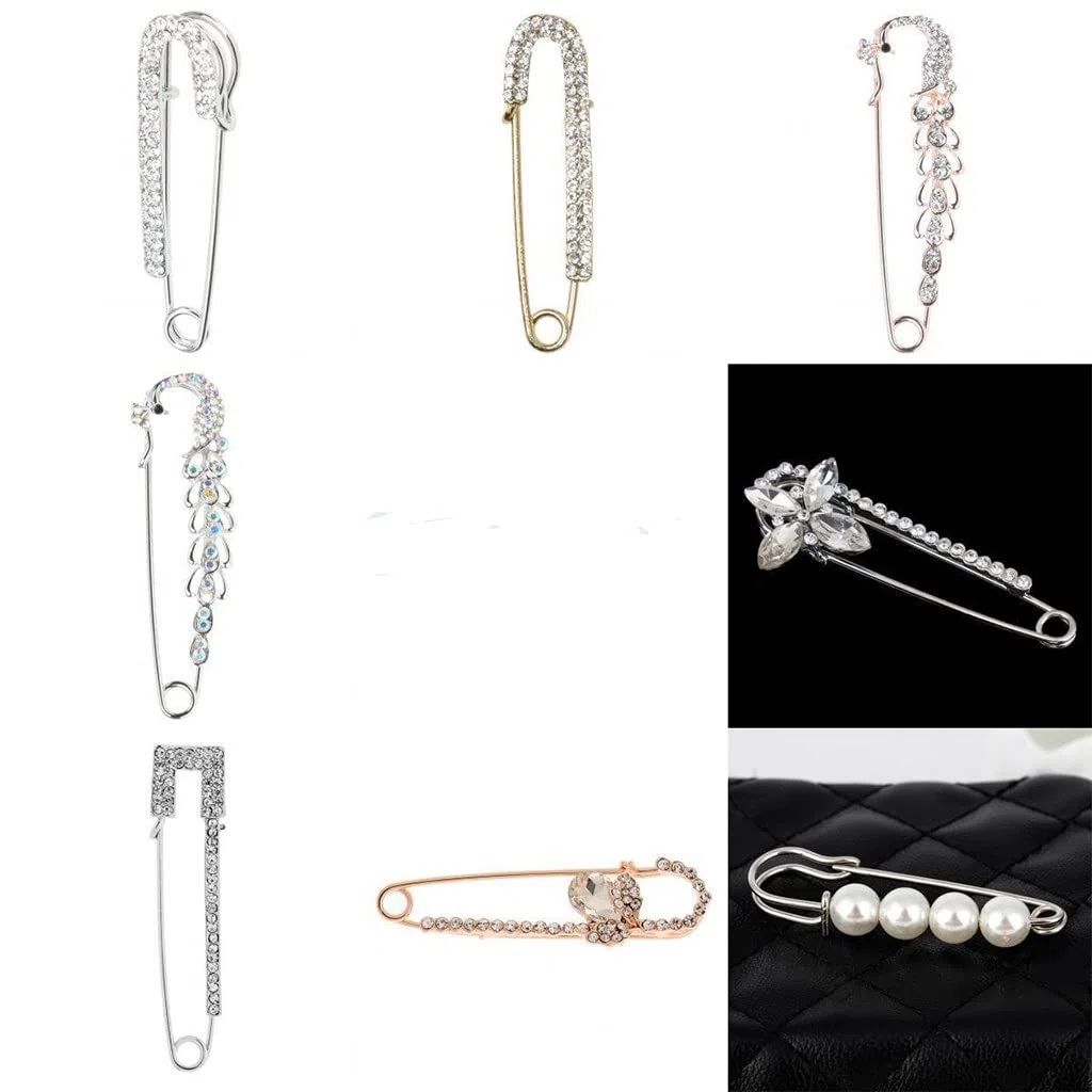 broche, 2 alfileres de seguridad grandes perla for mujeres y hombres, joyería, hebilla, alfiler metal, insignia, accesorios costura artesanal