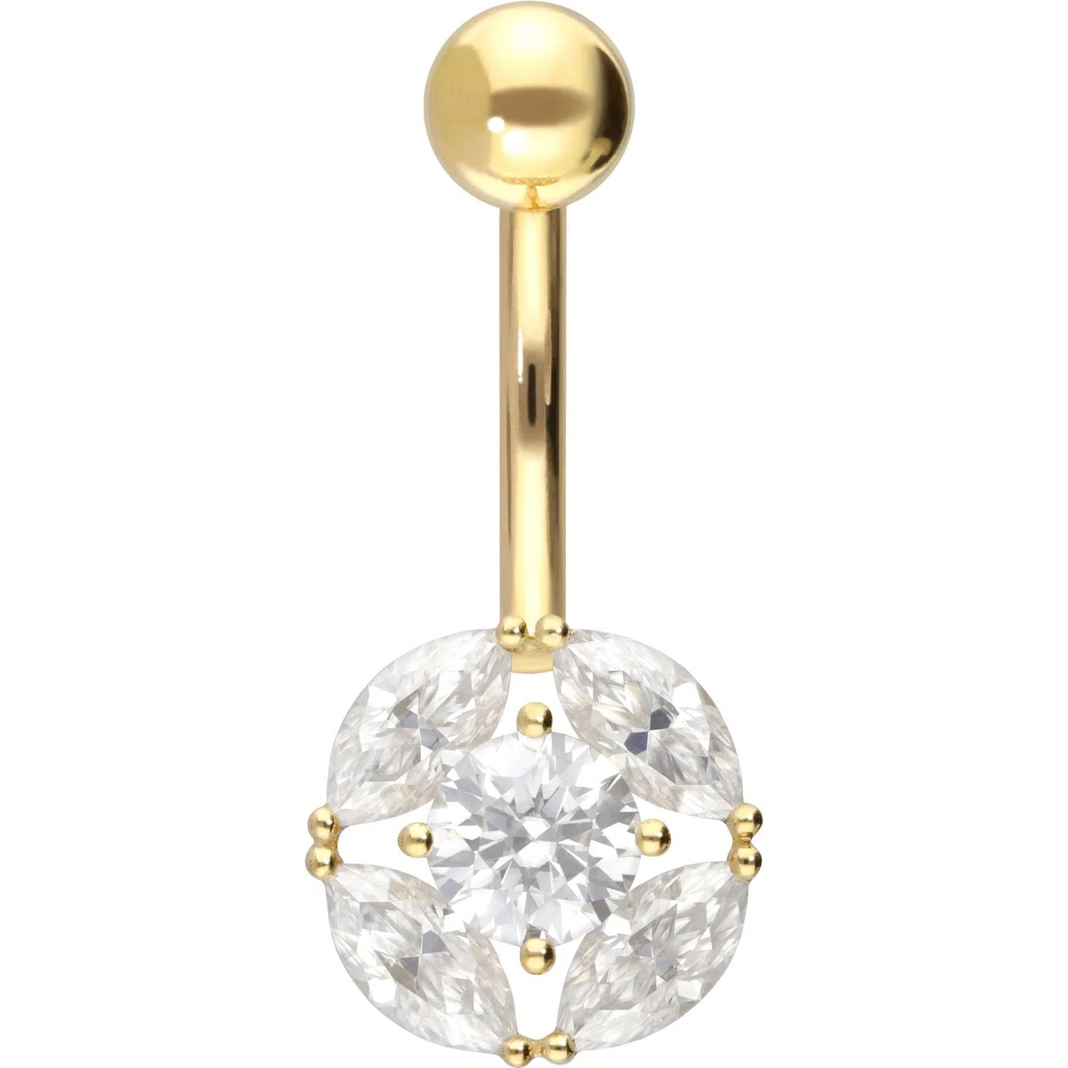 Piercing Ombligo oro de 18 quilates de oro de 750 Piercing Banana Bell cristal 10 mm barras Kistallklar