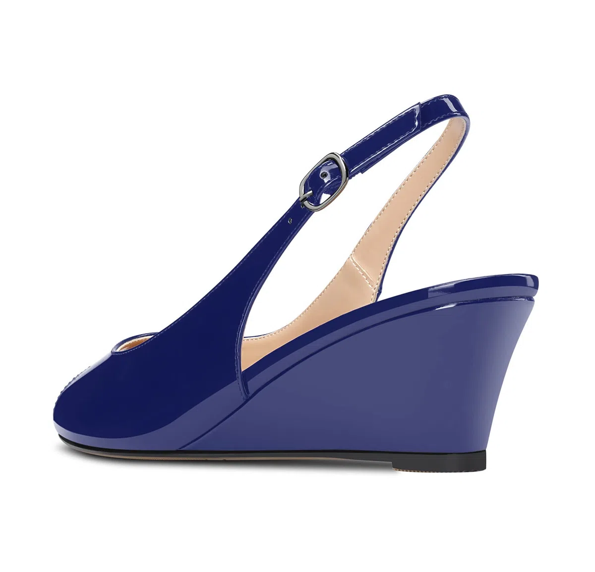 HDEUOLM Mujer Medio cuña esparto Heel Abierta Punta Sandalias Correa Tobillo Slingback Slip-on Cierre con Hebilla Fiesta Clásico Zapatos 5 CM Heels