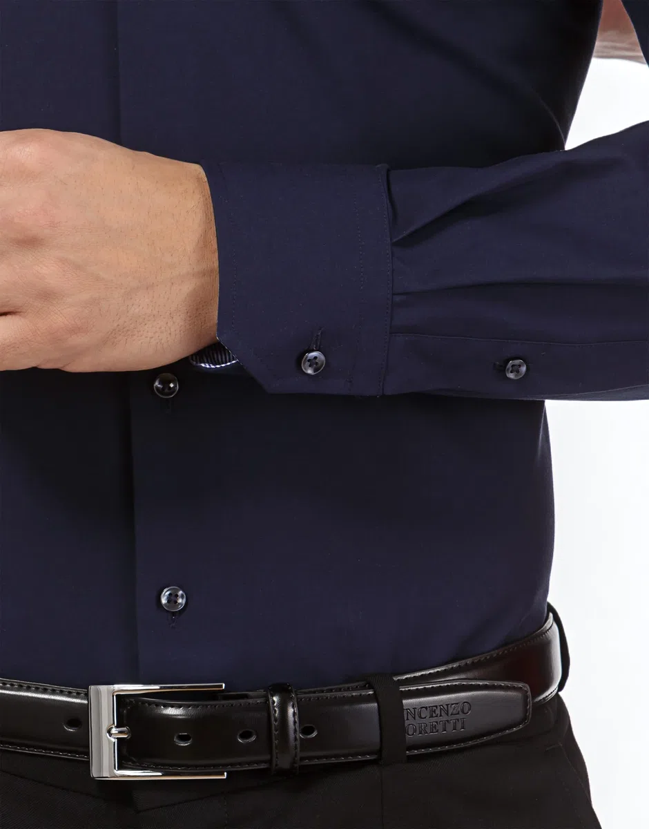Vincenzo Boretti Camisa de Hombre, Corte Ajuste Recto (Regular-fit), 100% algodón, Manga-Larga, Cuello Kent, Lisa - no Necesita Plancha