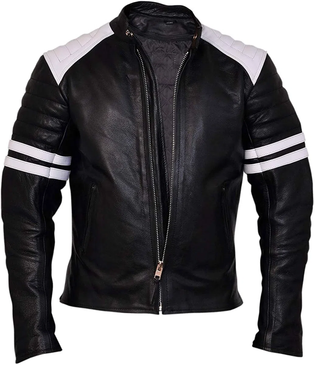 Mayhem - Chaqueta de cuero para motociclista a rayas estilo Fight Club para hombre