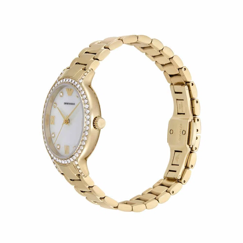 Emporio Armani Reloj para Mujer, 32 mm de Tono Dorado, Mecanismo de Cuarzo con Tres manecillas y Correa de Acero Inoxidable