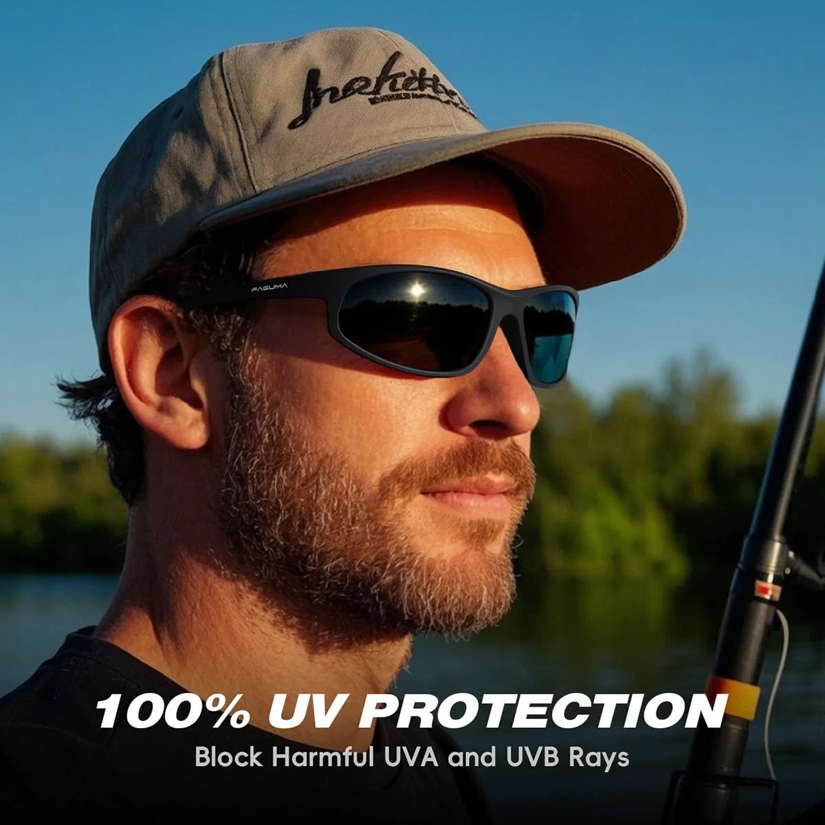 FAGUMA Gafas de sol polarizadas de los deportes para los hombres que conducen la pesca 100% protección ULTRAVI, Marco negro mate/lente de espejo verde.