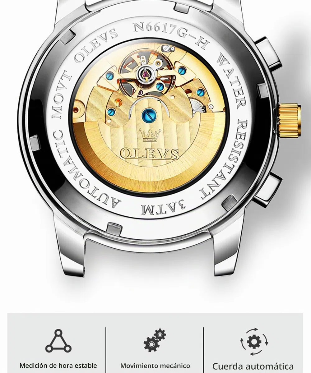OLEVS Juego de Relojes para Parejas con Cuerda automática mecánica automática para Hombres y Mujeres, Luminoso, Impermeable, de Acero Inoxidable