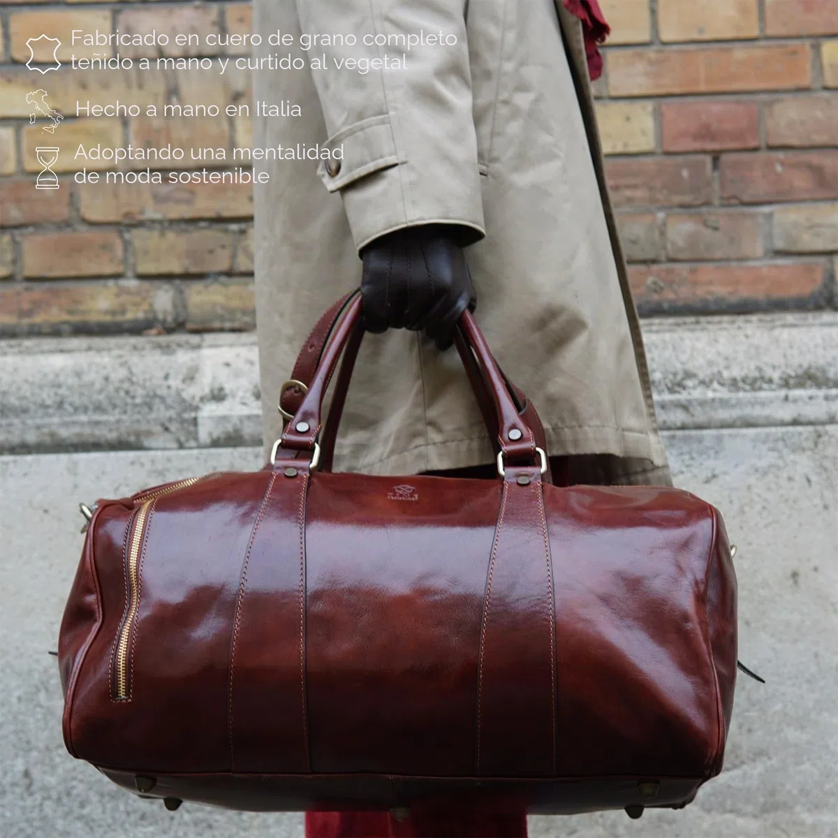 Bolsa de Viaje en Cuero, Bolso de Cuero para Hombres y Mujeres, Bolsa Deporte - Time Resistance