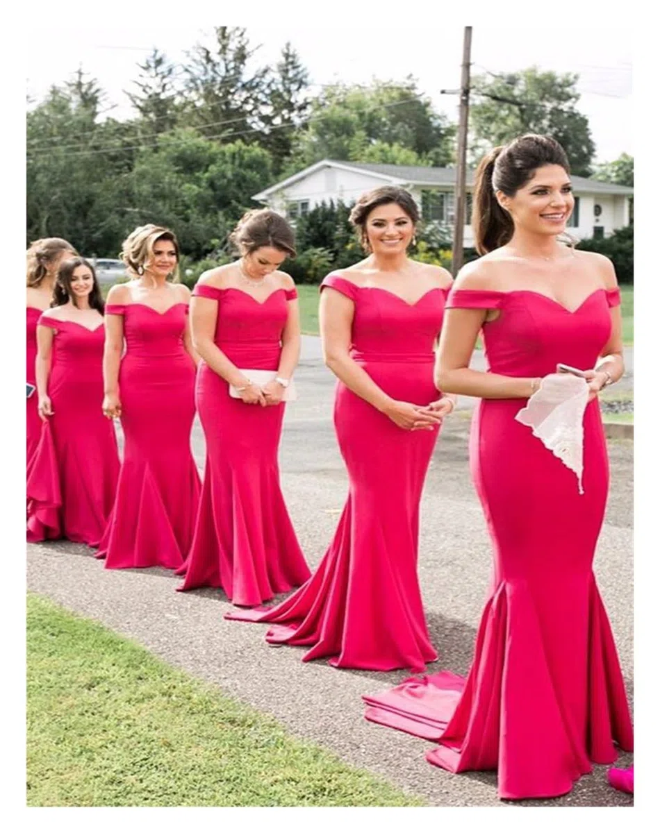 Vestidos de Dama de Honor Vestidos de Dama Honor Azul Real, Vestidos Sirena for Fiesta Bodas, satén, Escote en V, Hombros Descubiertos, Mangas Cortas para la Noche(Deep Blue,16W)