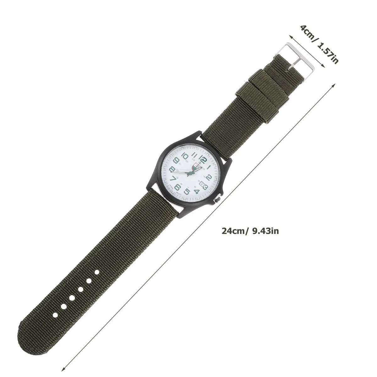 Reloj Nailon Verde Calendario de Pulsera de Cuarzo y Hombre
