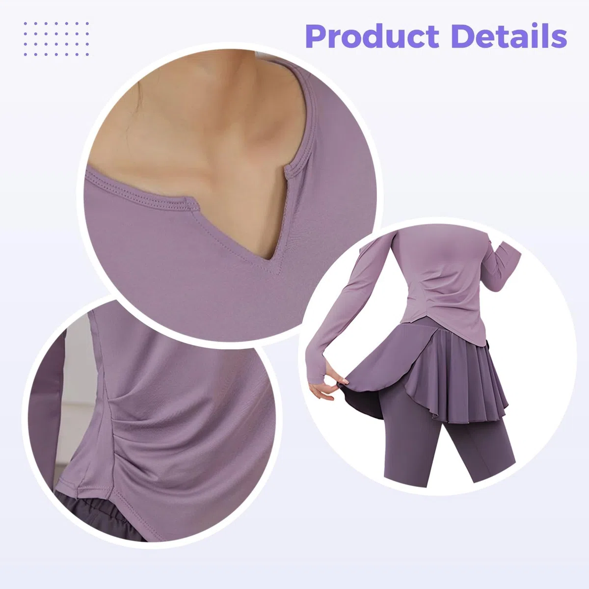 Conjunto de yoga y fitness de 5 piezas para mujer, camiseta atlética de manga larga, pantalones deportivos de cintura alta con falda, tela transpirable y que absorbe la humedad, cómodo y elegante