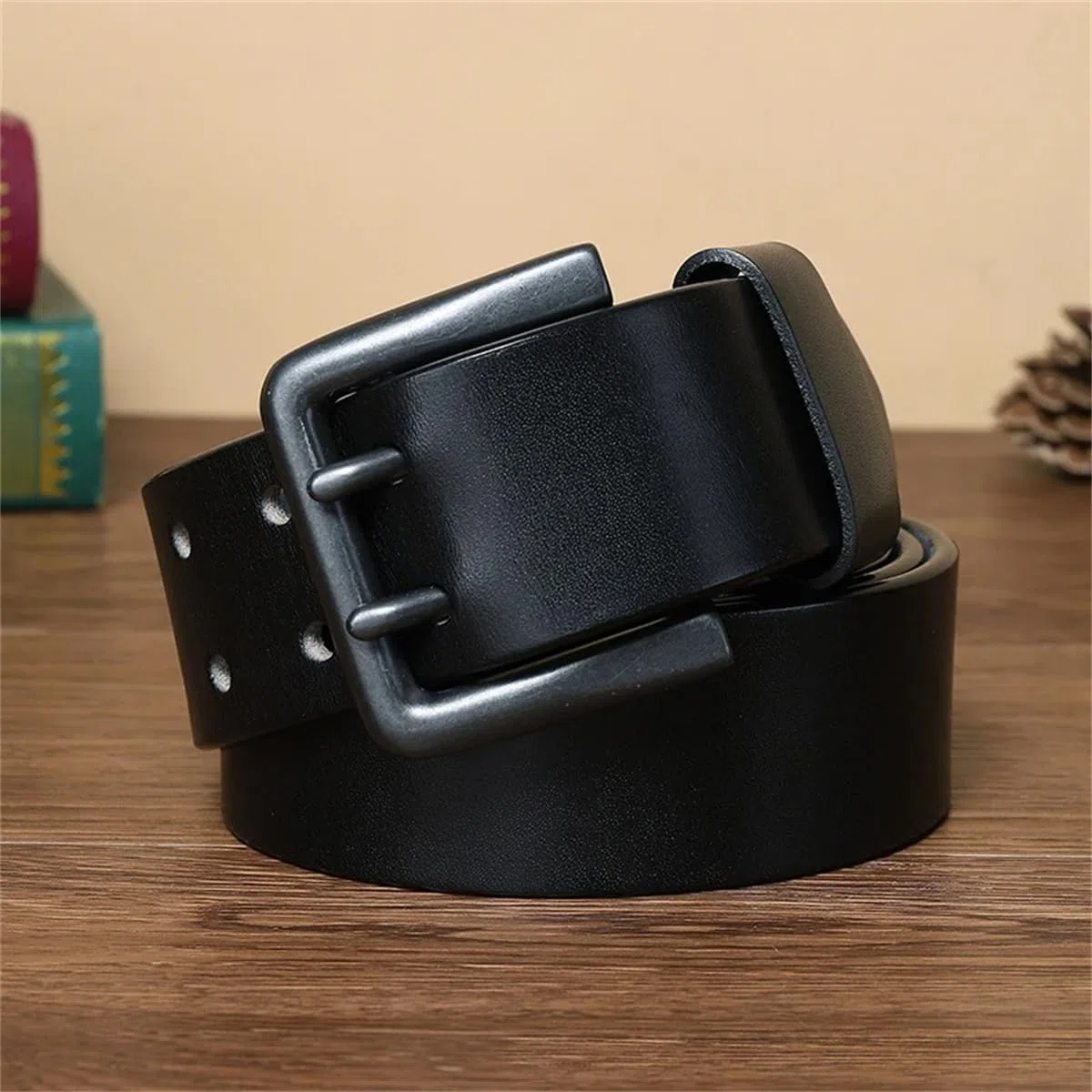 Cinturón De Piel De Vaca Gruesa De 4,3 Cm Para Hombre, Cinturón De Diseñador De Lujo, Hebilla Doble, Cinturón Para Pantalones Vaqueros