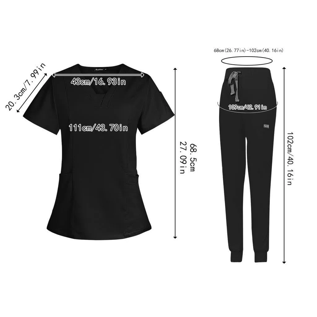 #N/A/a Conjunto de Uniforme Médico para Mujer, Traje Cómodo Lavable a Máquina con Escote en V para Salón de Belleza, Negro, M
