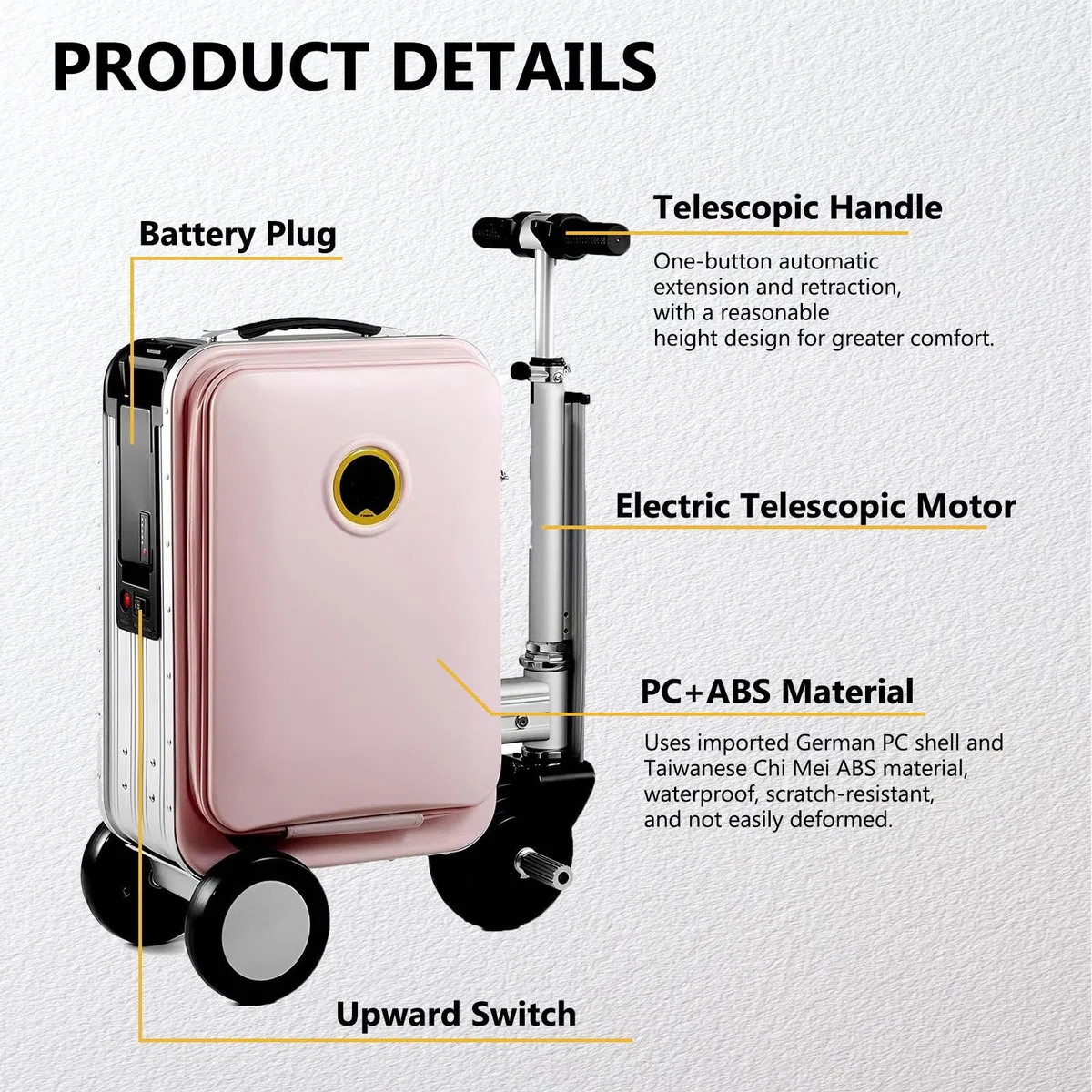 Maleta Patinete Electrico Adulto, Maleta EléCtrica Inteligente 20 litros, Maleta Viaje Inteligente con BateríA Power Bank, Velocidad MáXima 13 Km/H PinkB-1B