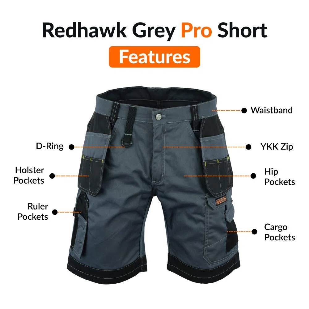 WrightFits Pantalones Cortos de Trabajo con Funda para Hombre - Pantalones Cortos de Verano Cargo de Combate de Seguridad - Múltiples Bolsillos - Triple Costura - Ropa de Trabajo Duradera
